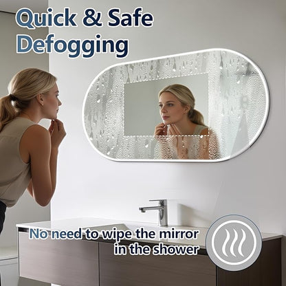 Niccy Oval LED Bathroom Vanity Mirror, 48"x24" Front lit Mirror with Light, Smart Anti-Fog Waterproof Mirror with Memory Function Dimmable Lighted Mirror