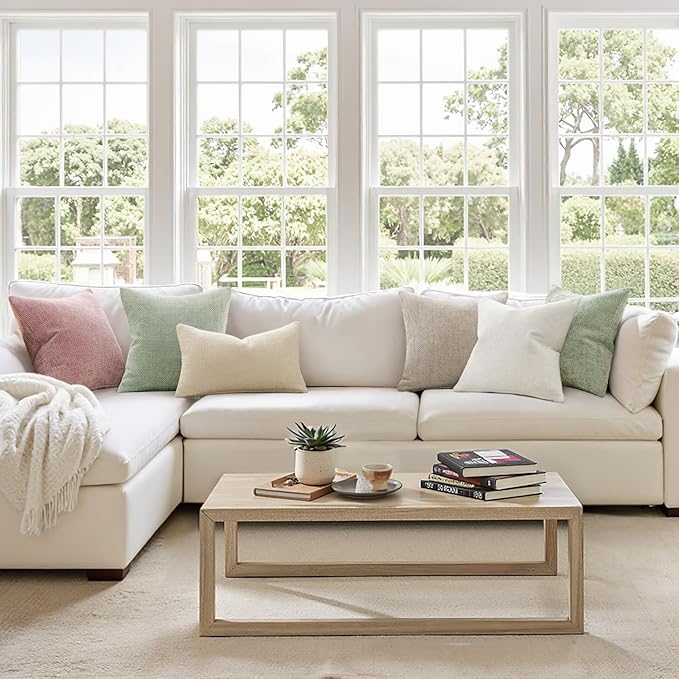 MIULEE Pack of 2 Couch Throw Pillow Covers 16x16 Inch Neutral Cream Modern Boho Accent Decorative Pillow Covers Soft Chenille Farmhouse Cushion Covers for Home Decor Bed Sofa Living Room