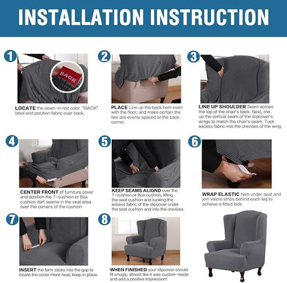 H.VERSAILTEX Wing Chair Slipcover Chair Covers for Wingback Chairs Wingback Chair Covers Slipcovers 1 Piece Stretch Sofa Cover Furniture Protector Spandex Jacquard Checked Pattern, Grey