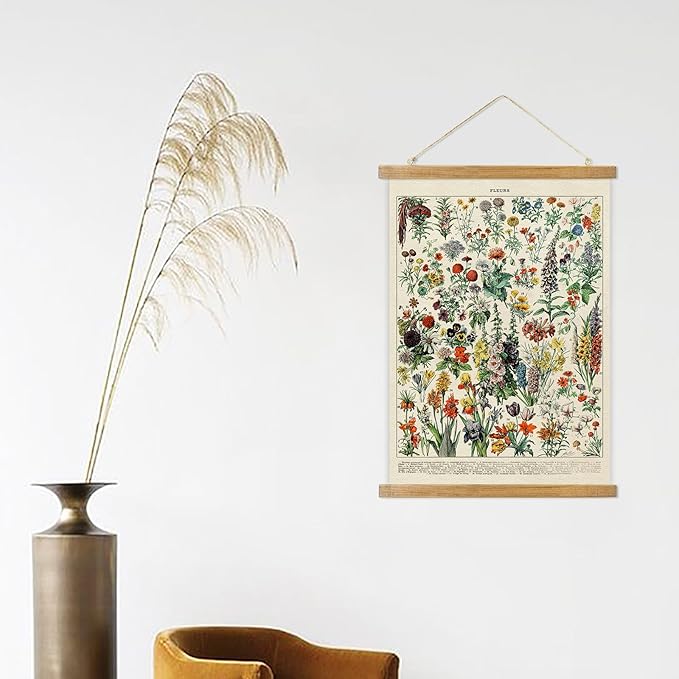 ABoby Vintage Hanging Posters, Decorative Flower Wall Art Prints, Printed on Linen with Wood Frames, Ready to Hang