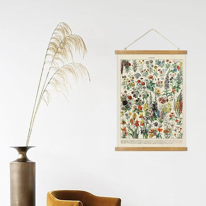 ABoby Vintage Hanging Posters, Decorative Flower Wall Art Prints, Printed on Linen with Wood Frames, Ready to Hang