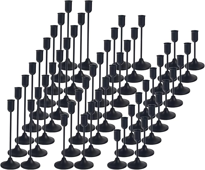 54 Pcs Black Candlestick Holders Set - Vintage Brass Taper Candle Holder for Pillar Candles - Modern Decorative Centerpiece for Wedding Fireplace Mantel Decor - Cozy Atmosphere Housewarming Gift