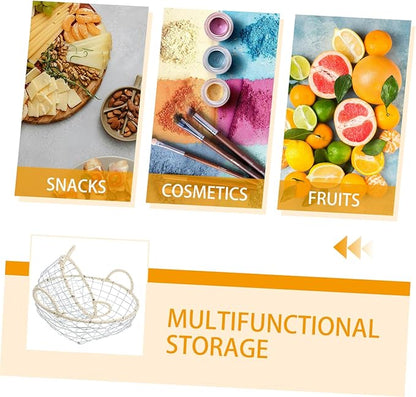Toyvian 2pcs Wire Basket Storage Organizer Versatile Iron Baskets for Home Office Kitchen Decorative Containers for Fruits Bread and Office Supplies