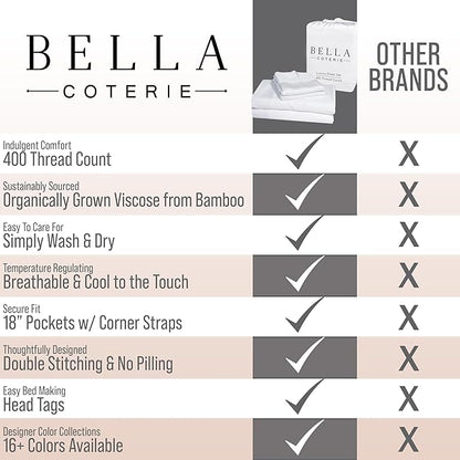 Bella Coterie Luxury Bamboo Viscose Twin XL Size Sheet Set | 100% Organically Grown | Ultra Soft | Cooling for Hot Sleepers | 18" Deep Pocket [Sea Glass]
