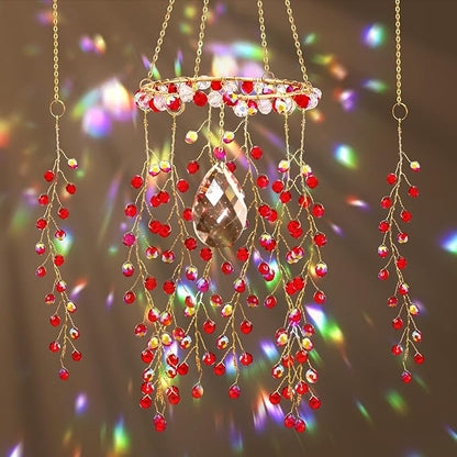 Suncalla 3 Pcs Crystal Suncatcher for Window Hanging Christmas Red Berry Crystal Sun Catcher Indoor Window Glass Wind Chimes Home Garden Decor Making Rainbow Xmas Gifts