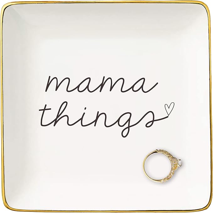 NZY Mother's Day, Birthday, Thanksgiving,Christmas Gifts of Mother from Son or Daughter-Ceramic Jewelry Tray Trinket Holder Ring Dish-Mom Life Theme Presents-Mama Things
