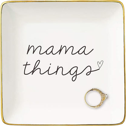 NZY Mother's Day, Birthday, Thanksgiving,Christmas Gifts of Mother from Son or Daughter-Ceramic Jewelry Tray Trinket Holder Ring Dish-Mom Life Theme Presents-Mama Things
