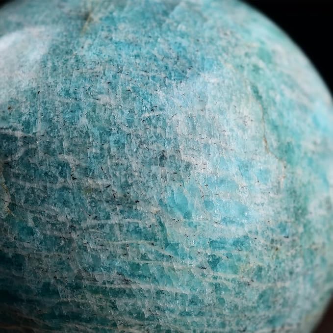 JIC Gem Amazonite Crystal Ball Sphere with Wood Stand Blue Gemstone Sphere Healing Crystal Balls for Reiki Chakra Decoration Fengshui (90-100mm)