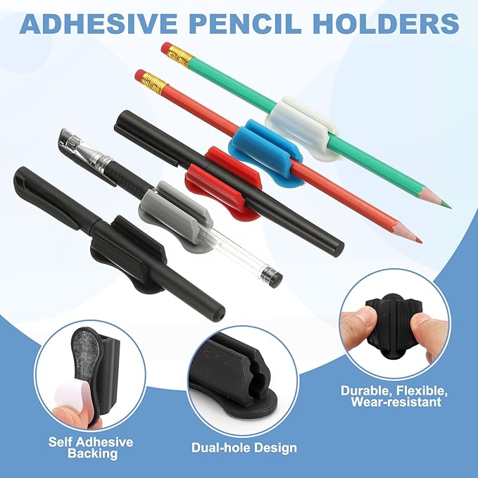 PATIKIL 20 Pcs Adhesive Pencil Holders for Desk, Universal Pencil Clip Silicone Pen Holder Office Desk Pen Organizer for Wall Clipboard Teacher Supplies, Black