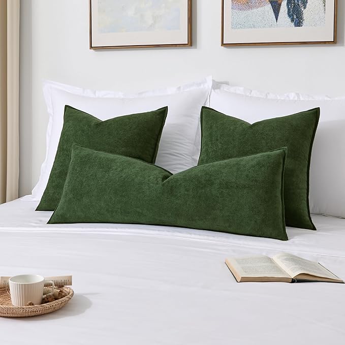 Kevin Textile 14x36 Inch Long Lumbar Cover 1 Pack Soft Boucle Textured Decorative Waterproof Rectangle Cushion Elegant Accent Pillows for Couch Sofa Chair Bed Home Decor Indoor Outdoor Moss Green