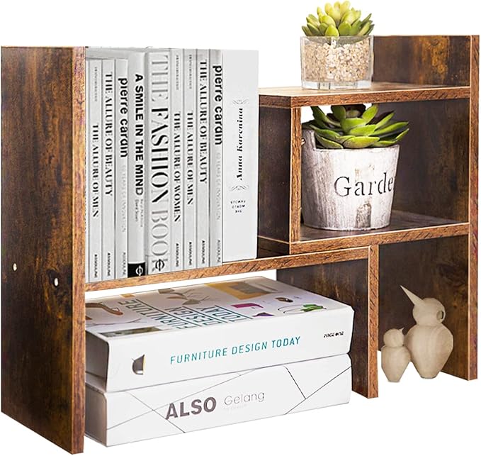 BROWN-BROWN Desktop Shelves & Office Shelves Desk Shelf Organizer Wooden Desk Shelf