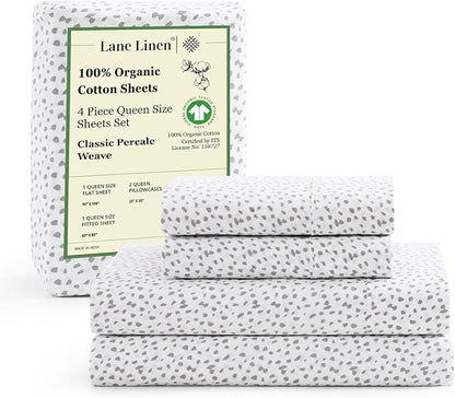 LANE LINEN 100% Organic Cotton Sustainaly Produced Twin XL Bed Sheets, Okeo Tex Certified Printed Cotton Sheets, Luxury Hotel Percale Soft & Comfy Comes in Variety of Colors & Prints- Haze Grey