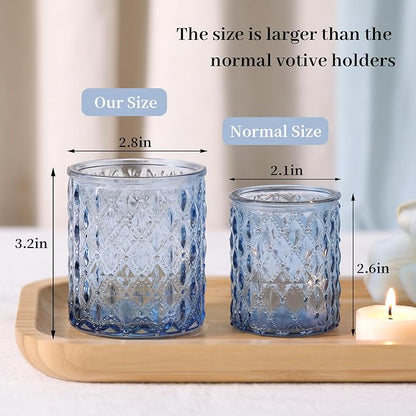 8Pcs Large Votive Candle Holders Blue Tea Light Candle Holders Glass Candle Holder for Wedding, Bridal Shower, Table Centerpiece, Party, Home Decor