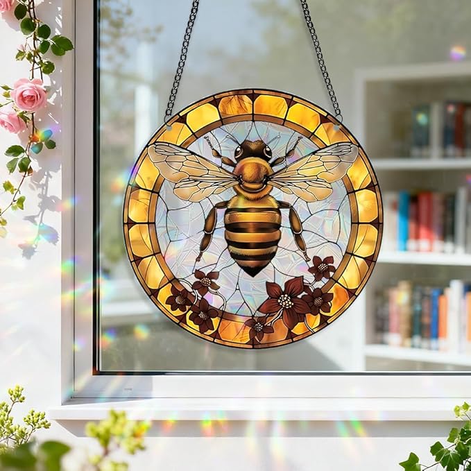 8 Inch Sun Catchers Indoor Window, Acrylic Rainbow Suncatcher Window Hanging Decoration for Living Room Bedroom Summer Home Balcony Ornaments Decoration (94 Bee)