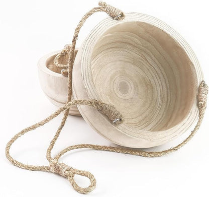 CYS EXCEL Large Wooden Hanging Planter Paulownia Wood Bowl Basket with Jute Rope for Indoor Plants Succulents