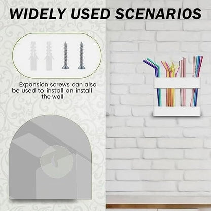 Straw Holder For Cabinet With Double Sided Adhesive Tape Reusable Cabinet,Straw Organizer For Cabinet, Fridge And Kitchen Counter(White)