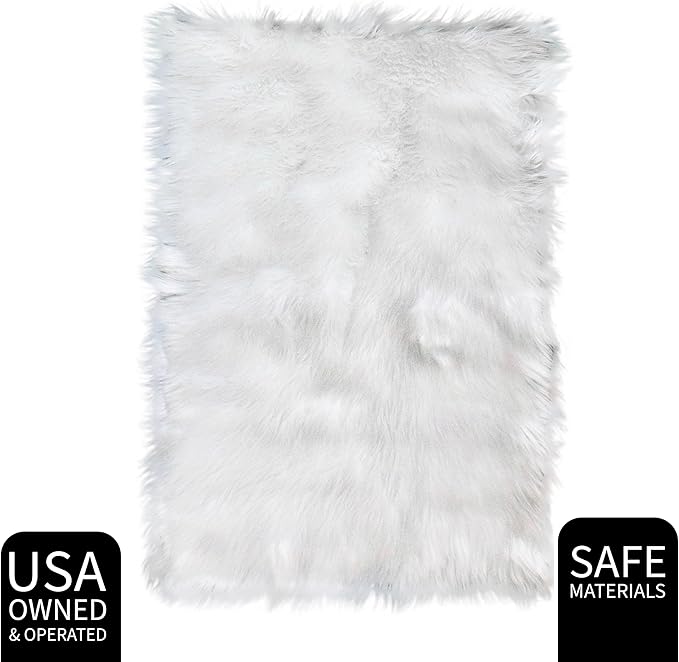 Small 2x3 Faux Fur Rug - White Fluffy Mat for Bedroom - Small White Fur Carpet for Bedside - Kids Bedroom Decor