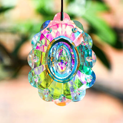 76mm Colorful Crystal Peacock Prism Sun Catcher Rainbow Pendants Maker, Hanging Crystal Prisms for Windows, for Feng Shui, for Gift