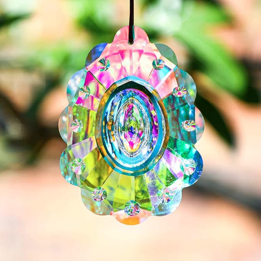 76mm Colorful Crystal Peacock Prism Sun Catcher Rainbow Pendants Maker, Hanging Crystal Prisms for Windows, for Feng Shui, for Gift