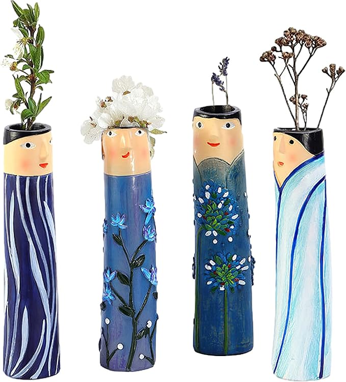 Spring Bud Vases, Bohemian Family Face Vase Boho Cute Home Decor, Character Vase Flower Plant Holder Bathroom Shelf Decor for House Decor Living Room Wedding Centerpieces (B)