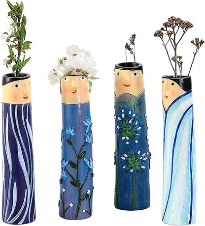 Spring Bud Vases, Bohemian Family Face Vase Boho Cute Home Decor, Character Vase Flower Plant Holder Bathroom Shelf Decor for House Decor Living Room Wedding Centerpieces (B)