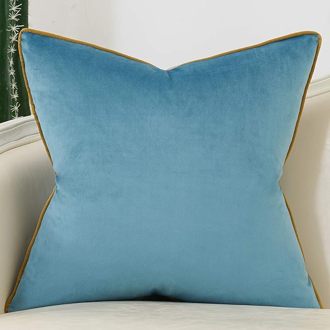 Avigers 20 x 20 Inch Grey Blue Gold Striped Geometric Lines Embroidery Velvet Cushion Case Luxury Modern Throw Pillow Cover Decorative Pillow for Couch Living Room Bedroom Car 50 x 50cm
