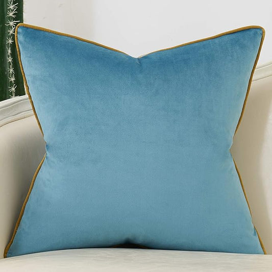 Avigers 18 x 18 Inch Grey Blue Gold Striped Geometric Lines Embroidery Velvet Cushion Case Luxury Modern Throw Pillow Cover Decorative Pillow for Couch Living Room Bedroom Car 45 x 45cm