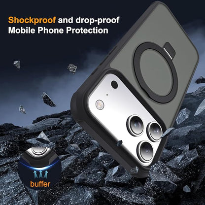 Compatible with iPhone 17 Pro Case with Invisible Magnetic O-Ring Stand Military-Grade Translucent Phone Case for iPhone 17 Pro 6.3" [Compatible with Mag-Safe][Great Grip Feeling], Black