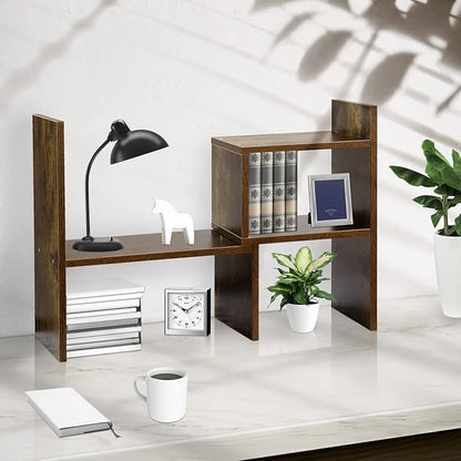 BROWN-BROWN Desktop Shelves & Office Shelves Desk Shelf Organizer Wooden Desk Shelf