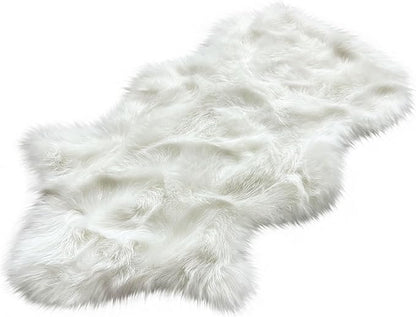 Free Shape Luxury Soft Fluffy Shag Area Rug Single and a Half 2'x4', 60x120cm - Vegan Fur Ultra Soft Indoor Carpet Nursery Rugs for Bedroom Home Decor, White