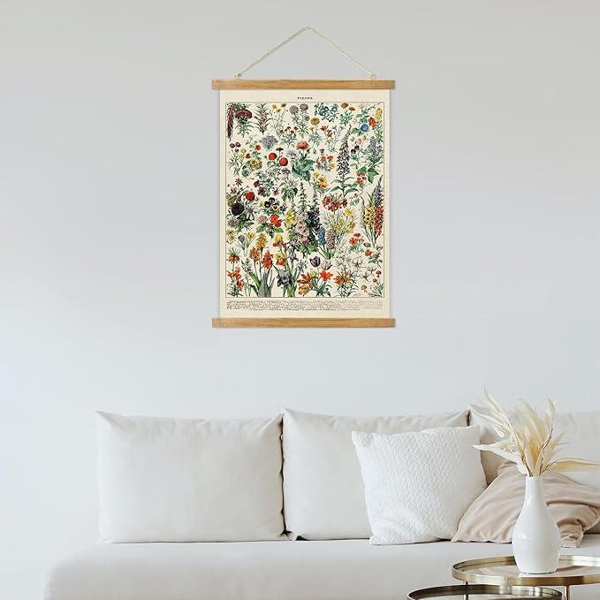 ABoby Vintage Hanging Posters, Decorative Flower Wall Art Prints, Printed on Linen with Wood Frames, Ready to Hang