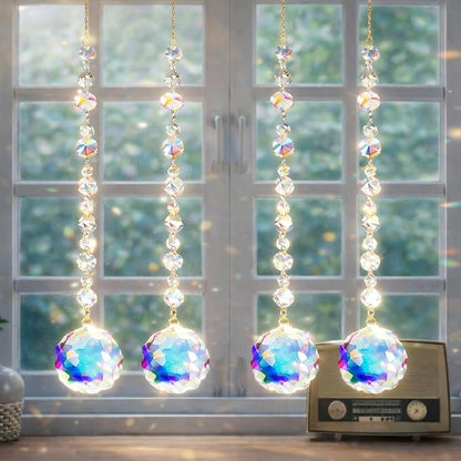 4Pcs Sun Catcher Crystals for Window Hanging, Rainbow Prism Sun Catchers with Crystal Prisms, Hanging Crystals Suncatchers for Windows Indoor Decor