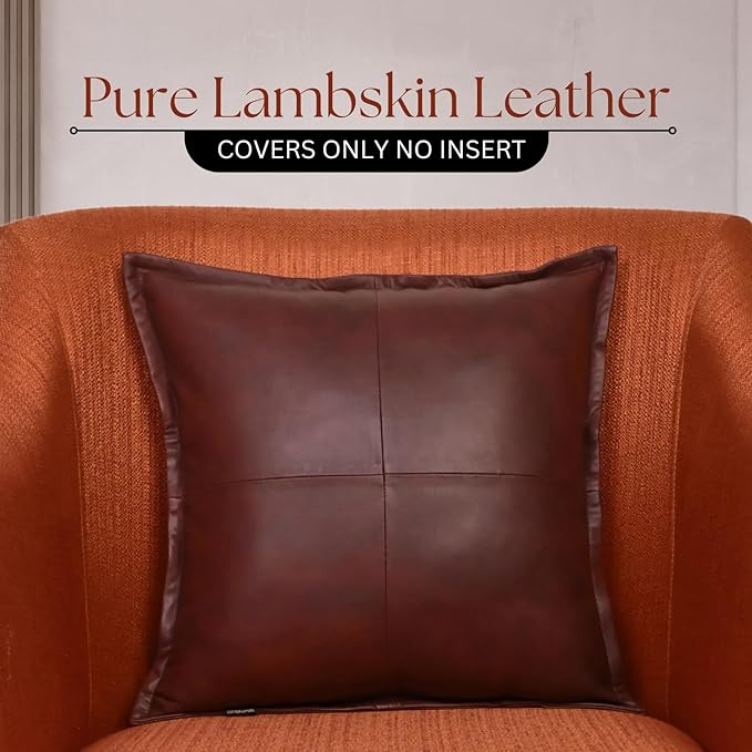 LL LEATHER LOVERS Genuine Lambskin Leather Pillow Cover, 14x14 Inch Case for Lumbar Throw Couch Pillows, Thick & Soft Cushion Covers for Sofa Bed Home Décor (Antique Dark Brown Box Pack of 2)