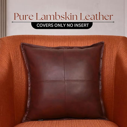 LL LEATHER LOVERS Genuine Lambskin Leather Pillow Cover, 20x20 Inch Case for Lumbar Throw Couch Pillows, Thick & Soft Cushion Covers for Sofa Bed Home Décor (Antique Dark Brown Box Pack of 2)