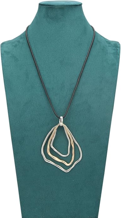 Leather Necklace for Women Boho Choker Necklace Long Cord Leather Pendant Bohemian Neckalce Vintage Alloy Pendant Leather Rope Necklace Wooden Necklaces for Women