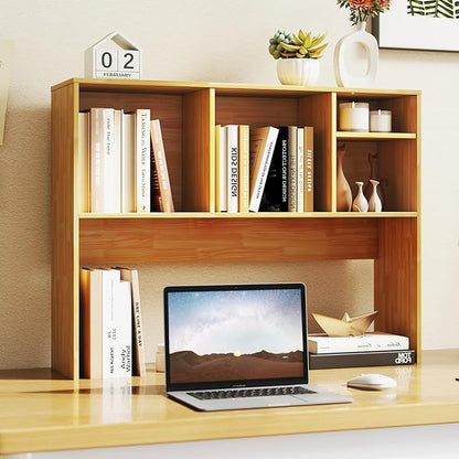 Desktop Bookshelf, 2-Tier Display Organizer Shelf Rack, Dorm Desk Hutch, Desk Shelf for Top of Desk, Multipurpose Wood Counter Top Bookcase for Office Home