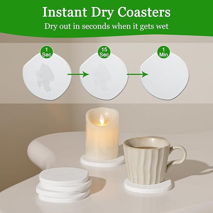 Diatomaceous Earth Coasters Set of 2 for Drinks, Moisture Water Absorbent Stone Coasters for Table Desk at Work, Water Absorbing Instant Drying Diatomite, Modern White
