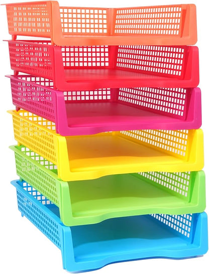 ZZYFGH 6 Pack Turn in Trays for Teachers, Plastic Classroom Paper Organizers, Colorful Storage Baskets for Office, Stackable Office Desktop Document Paper Storage(13.4 * 9.5 * 2.7in)