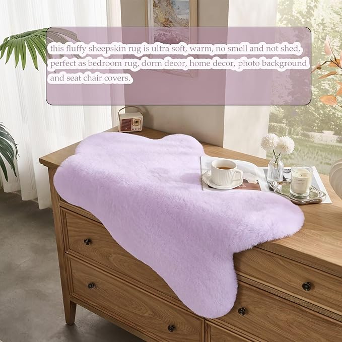 1700GSM Fuzzy Faux Sheepskin Fur Area Rug,Extra Soft Faux Fur Mat,Fluffy Shaggy Fur Rug for Bedroom Living Bedside Rug Room Decor-Lavender, 2 x3 ft