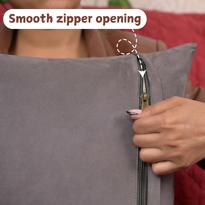 Genuine Suede Leather Pillow Cover, 14x14 Inch Case for Lumbar Throw Couch Pillows, Thick & Soft Cushion Covers for Sofa Bed Home Decor (Suede Grey Plain Pack of 1)