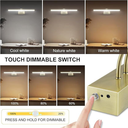 FUNCHDAY Picture Light,3CCT Battery Art Lights for Wall,Wireless Remote Painting Light with Timer and Dimmable,16”Metal Display Lighting for Artwork,Portrait,Gallery-Antique Brass