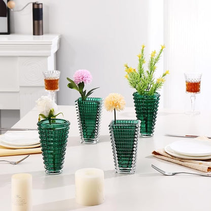MCMCNCUIU Crystal Flower Vase Set of 4, Glass Vases for Centerpieces, Green Vases for Flowers, Small Vase for Living Room, Bedroom, Kitchen, Office, Wedding