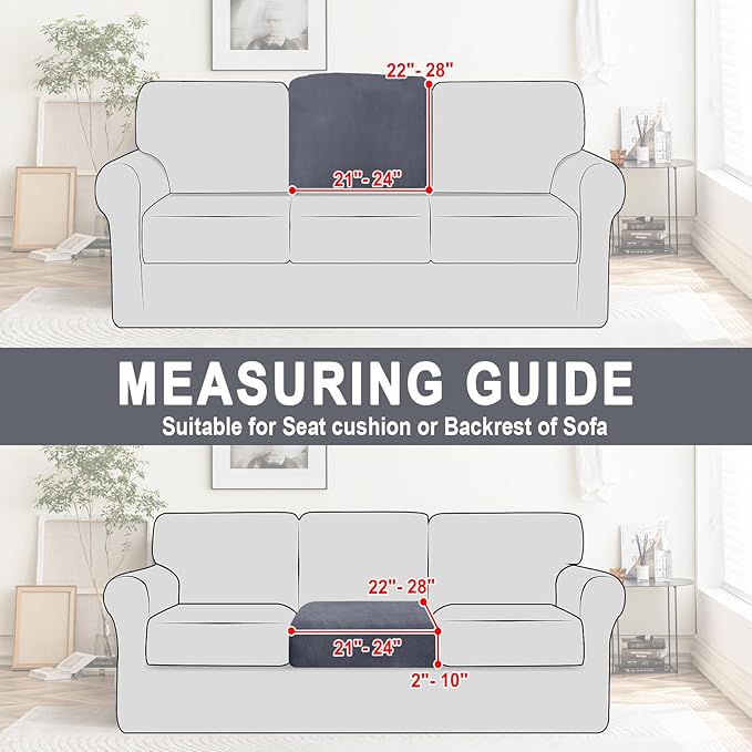 Couch Cushion Cover Velvet 1 Piece Seat Cushion Cover Stretch Armchair Cover Separate Sectional Sofa Slipcovers Furniture Protector (1-Seater or Sofa Backrest, Dark Grey)