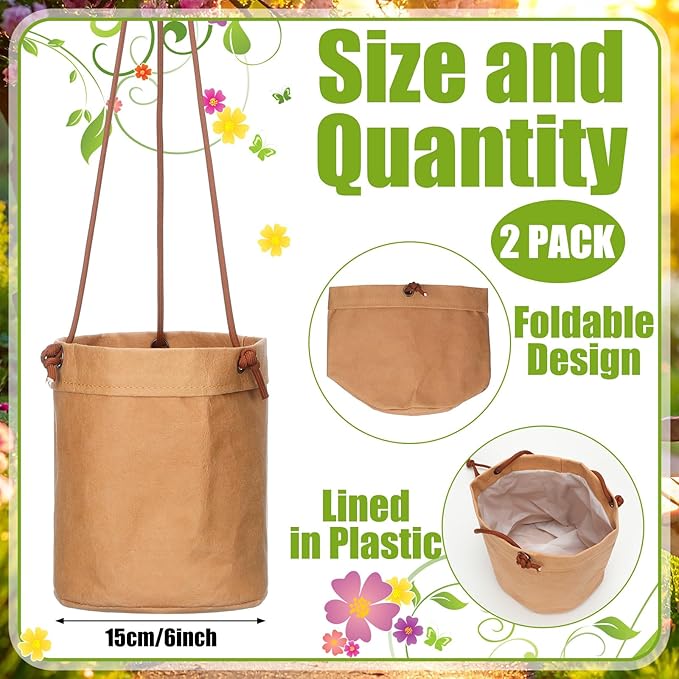 2 Pcs Waxed Canvas Hanging Planter 6'' Sphere Dijon Yellow Hanging Basket Flower Pot Floor Plant Holder Decorative Container for Indoor Outdoor Plants