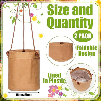 2 Pcs Waxed Canvas Hanging Planter 6'' Sphere Dijon Yellow Hanging Basket Flower Pot Floor Plant Holder Decorative Container for Indoor Outdoor Plants