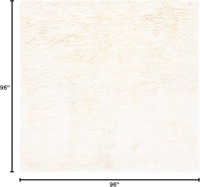 SAFAVIEH Sheep Skin Collection Area Rug - 8' Square, Natural & White, Handmade Rustic Glam Genuine Pelt, 3.4-inch Thick Ideal for High Traffic Areas in Living Room, Bedroom (SHS211A)