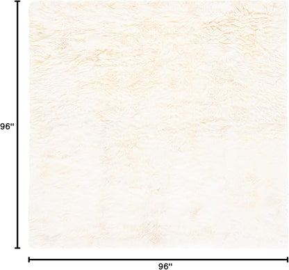 SAFAVIEH Sheep Skin Collection Area Rug - 8' Square, Natural & White, Handmade Rustic Glam Genuine Pelt, 3.4-inch Thick Ideal for High Traffic Areas in Living Room, Bedroom (SHS211A)