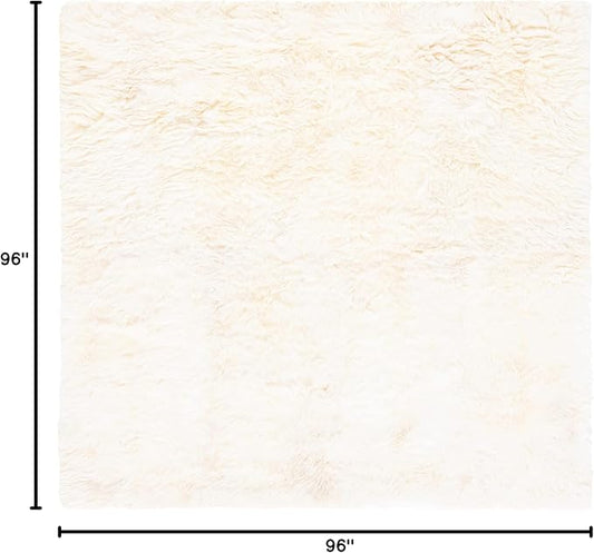 SAFAVIEH Sheep Skin Collection Area Rug - 8' Square, Natural & White, Handmade Rustic Glam Genuine Pelt, 3.4-inch Thick Ideal for High Traffic Areas in Living Room, Bedroom (SHS211A)