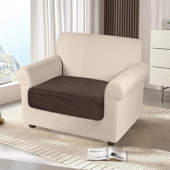 NAISI Couch Cushion Covers 1 Piece Velvet Stretch Sofa Seat Covers or Backrest Covers Soft Individual Couch Covers for Sectional Sofa(1 PC for Seat Cushion or Backrest,Brown)