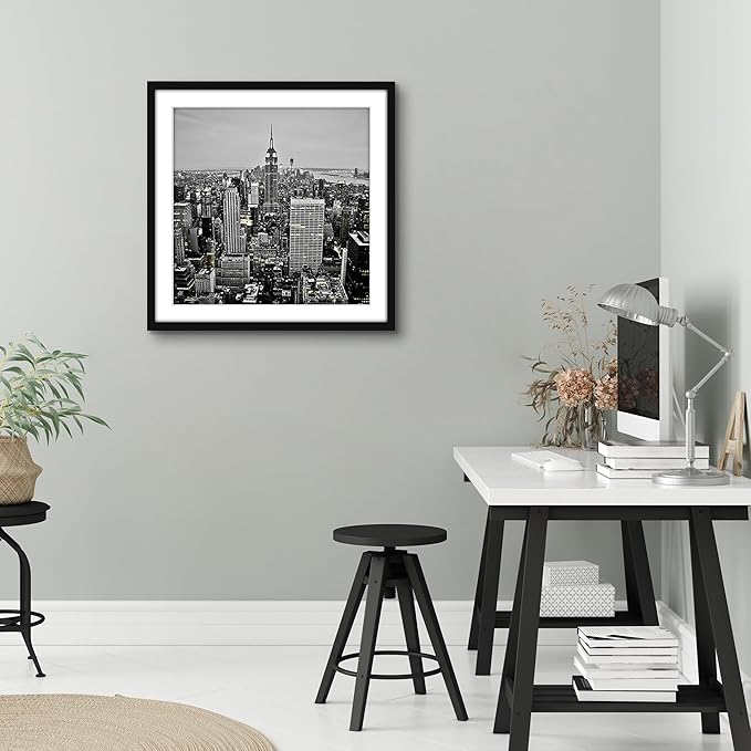 Americanflat 28x28 Picture Frame with Polished Plexiglass - Use as 24x24 Frame with Mat or Display 28x28 Photo Without Mat - Streamline Collection - Thin Border Square Frames for Wall Display - Black